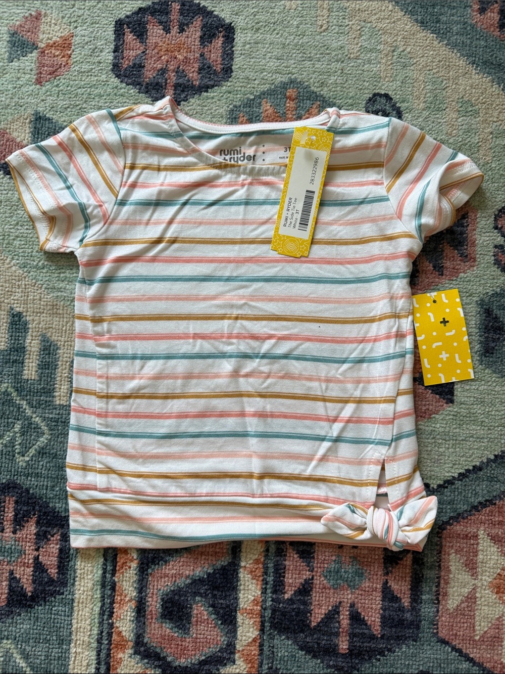 Rumi+Ryder Girls' Short Sleeve Striped Knot Tee - White Multi-Color